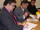 Teo Romero, Josep Jo i Bernat Costas. Signatura conveni Diputaci�-Consell Comarcal del Maresme